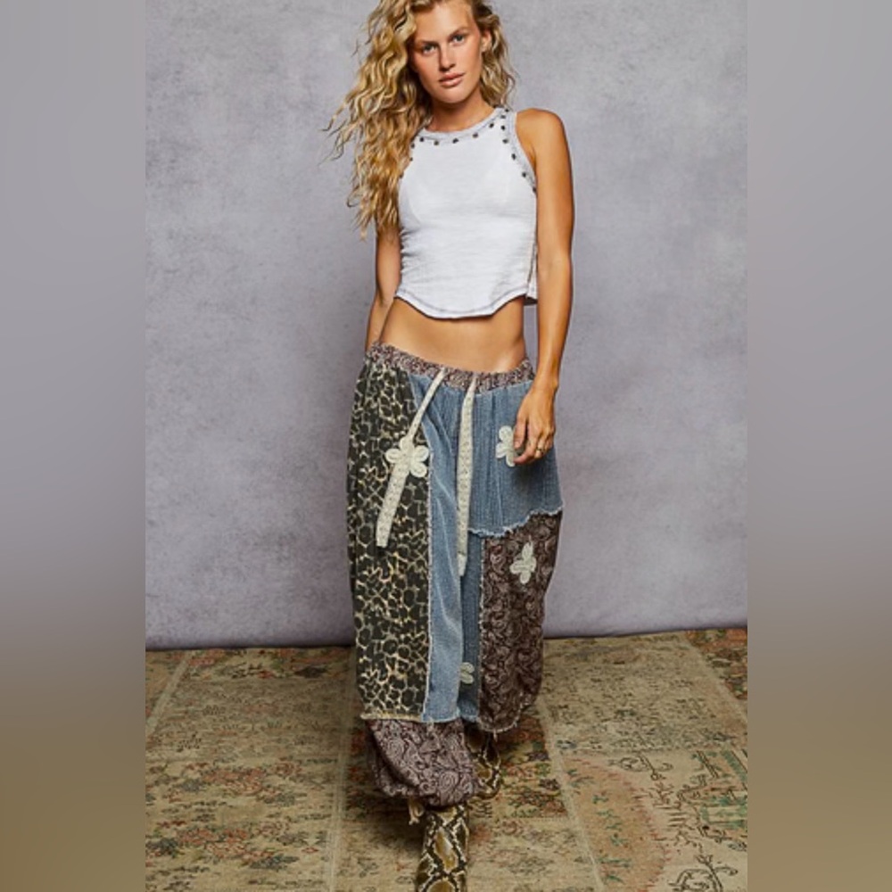 Pol Patchwork Denim And Leopard Print Joggers - image 1